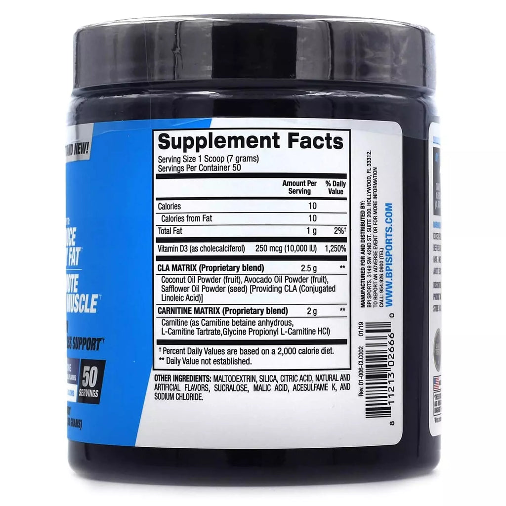 BPI Sports CLA + Carnitine – Non‑Stimulant Fat Burner, 50 Servings